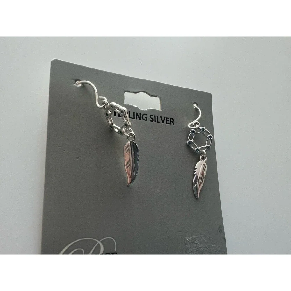 Dream catcher feather Sterling Silver dangle earrings New